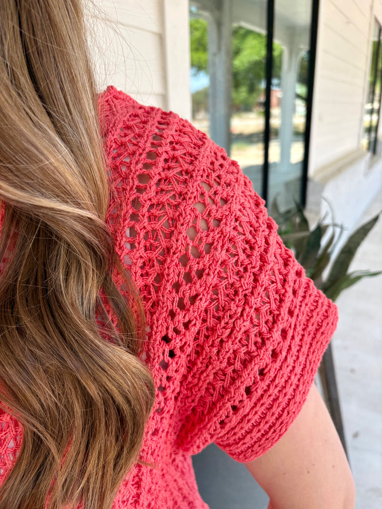 Tasha Peachy Coral Crochet Top