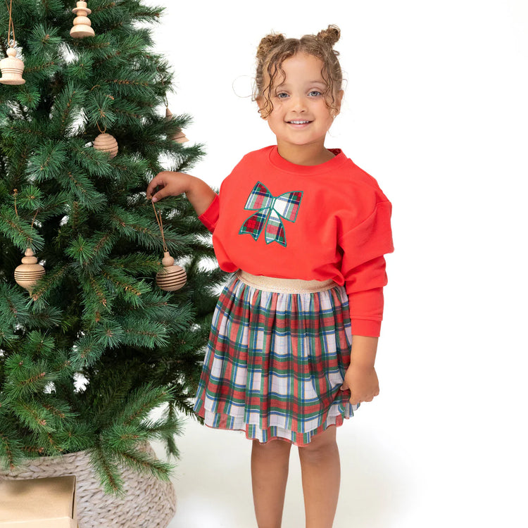 Holiday Plaid Drop Sleeve Sweatshirt