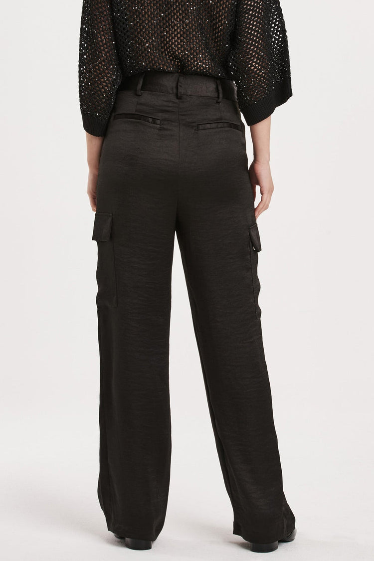 Esmeralda Black Satin Cargo Pants