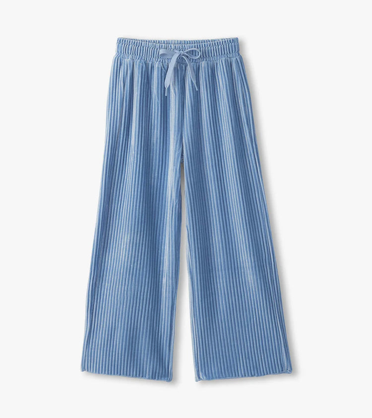 Cornflower Blue Pleated Velour Relaxed Pant