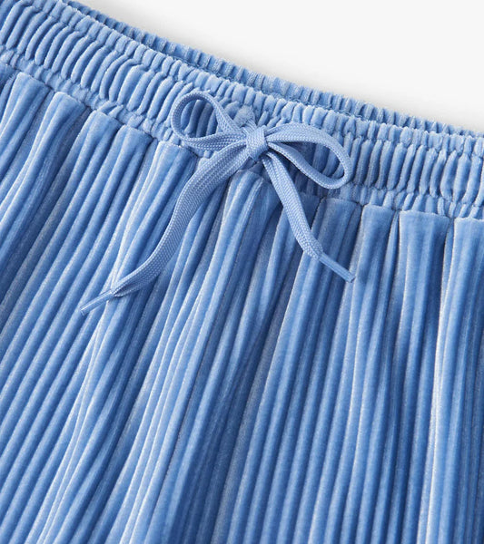 Cornflower Blue Pleated Velour Relaxed Pant