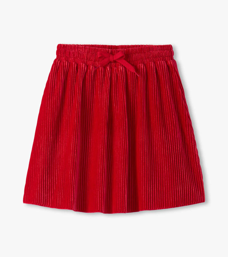 Chex Red Pleated Velour Skirt