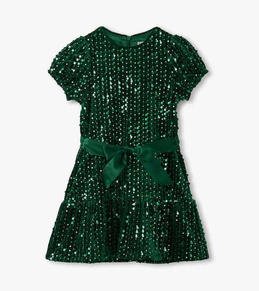 Green Sequins Velvet Dress