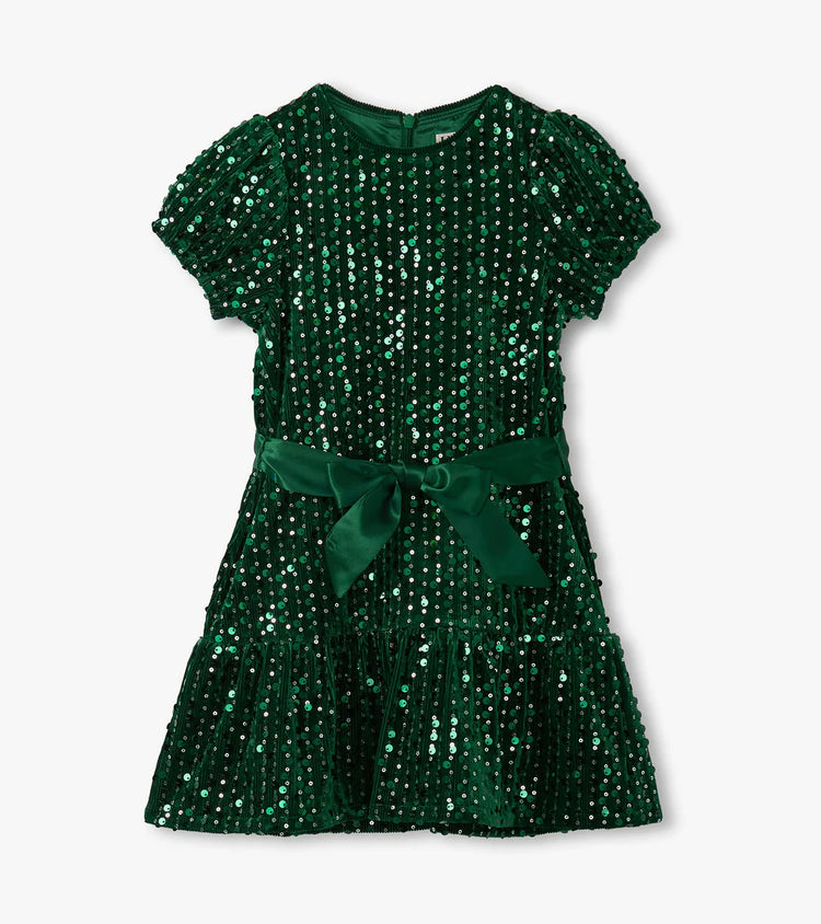 Green Sequins Velvet Dress