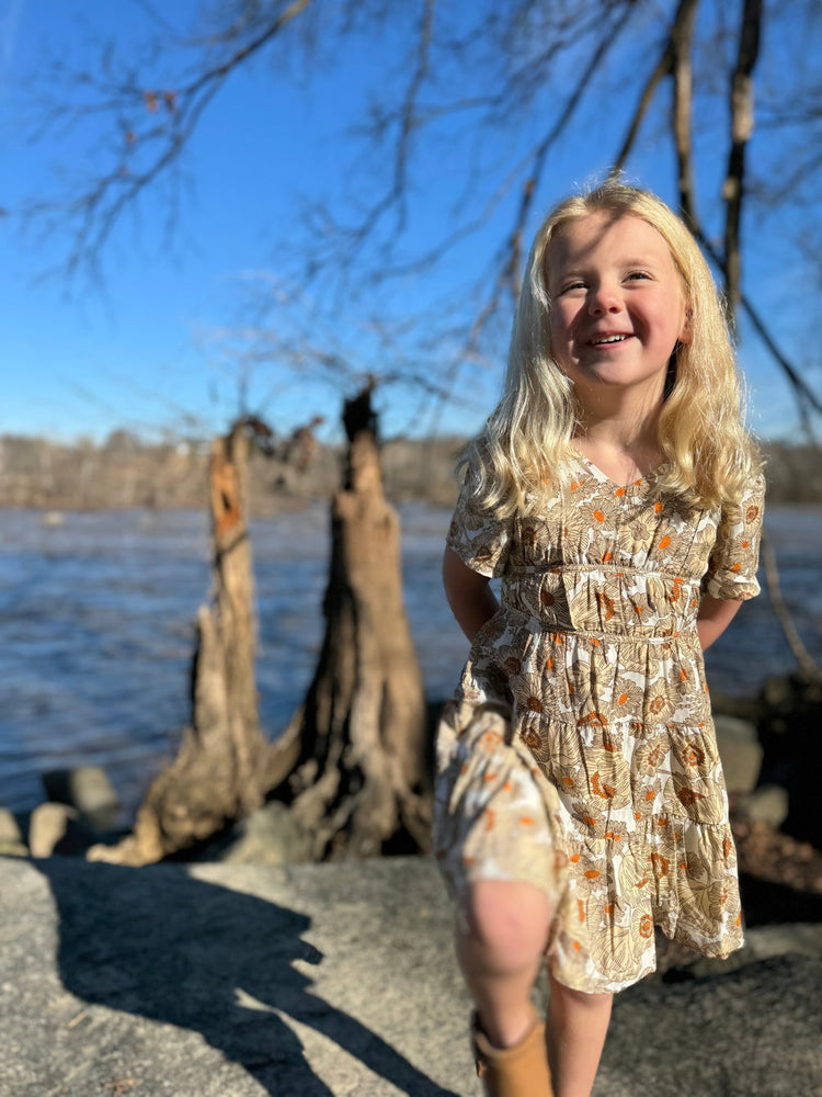 Golden Floral Indigo Dress