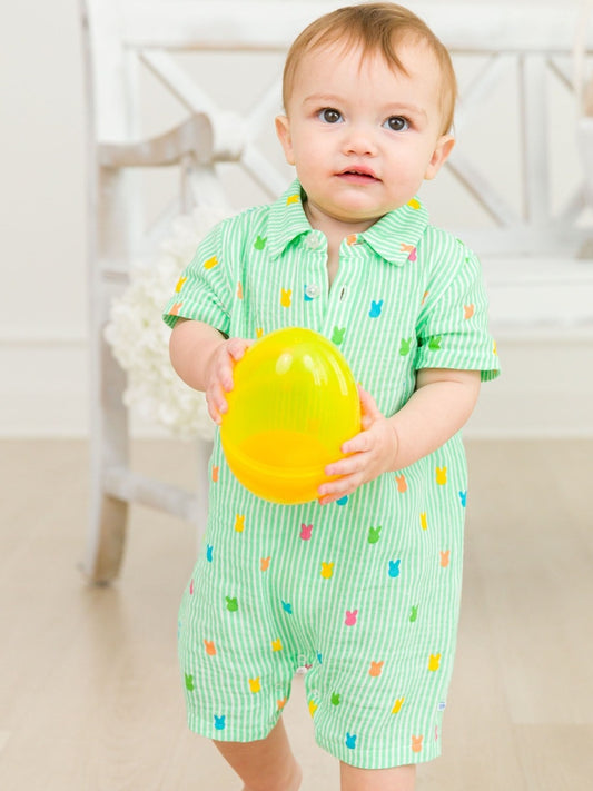 Green Bunny Stripe Gauze B/U Romper