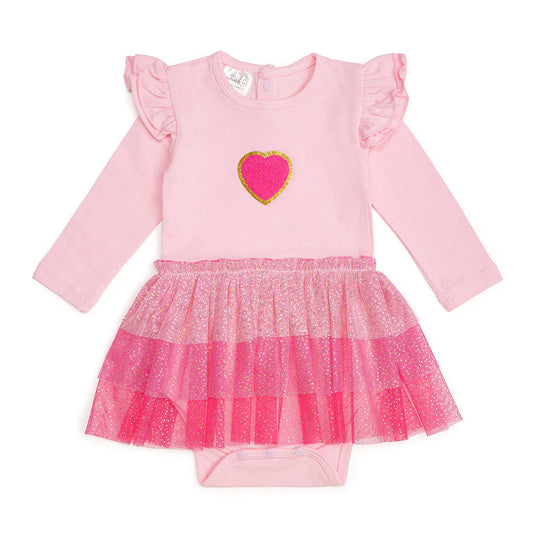 Pink Petal Valentine's Day Long Sleeve Tutu Bodysuit