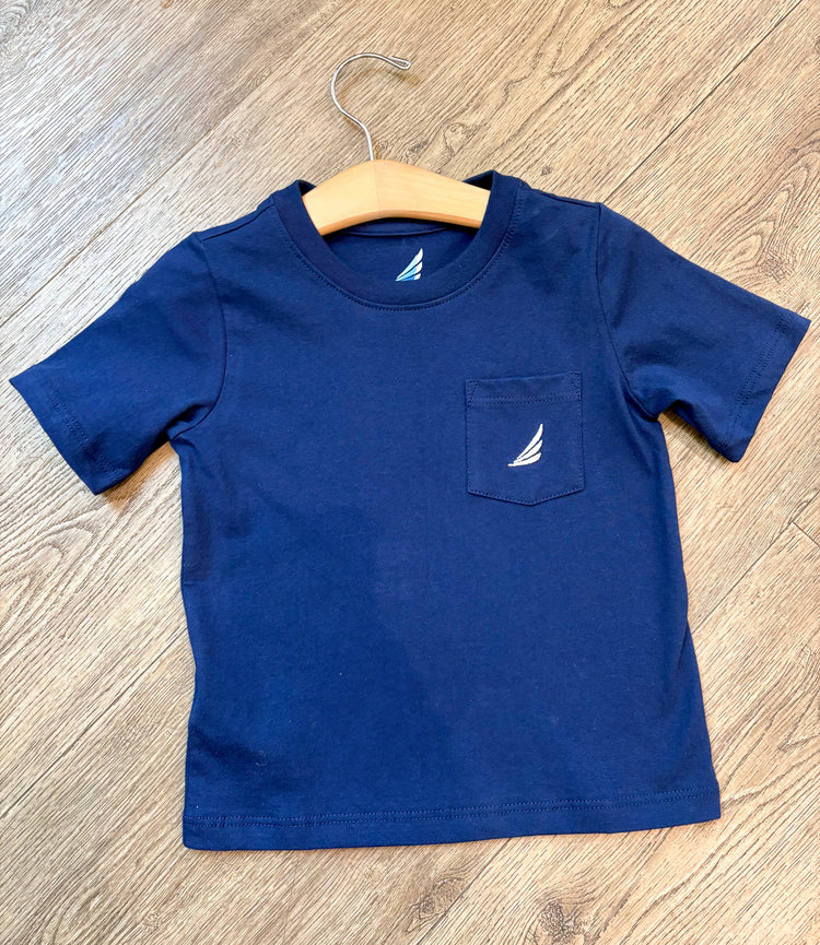 Asher Navy Golf Flag Graphic Pocket Tee