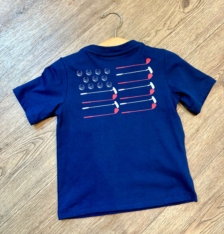 Asher Navy Golf Flag Graphic Pocket Tee