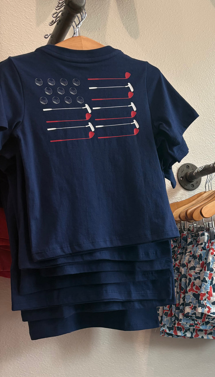 Asher Navy Golf Flag Graphic Pocket Tee
