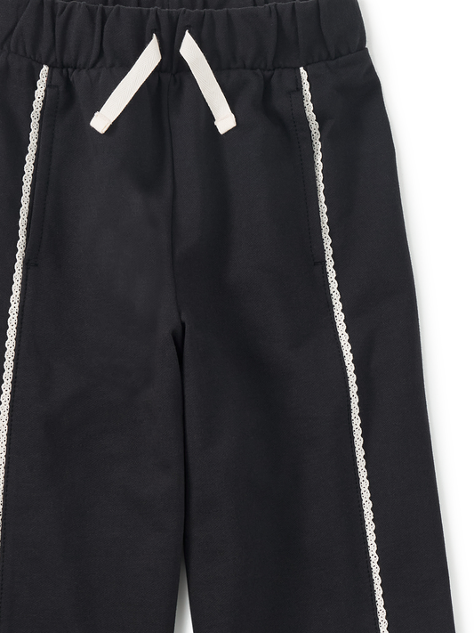 Jet Black Lace Trim Track Pants