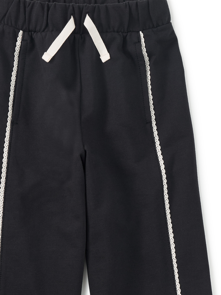 Jet Black Lace Trim Track Pants