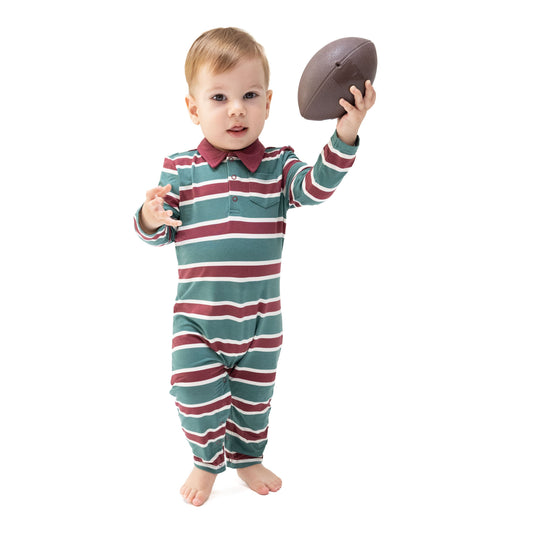 Rugby Stripe Green Polo Romper