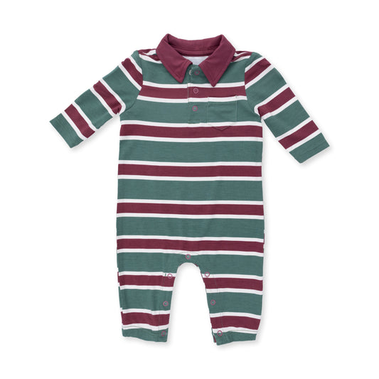 Rugby Stripe Green Polo Romper