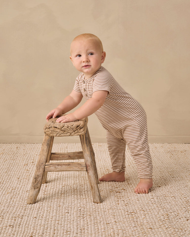 Almond Stripe Short Sleeve Jumpsuit