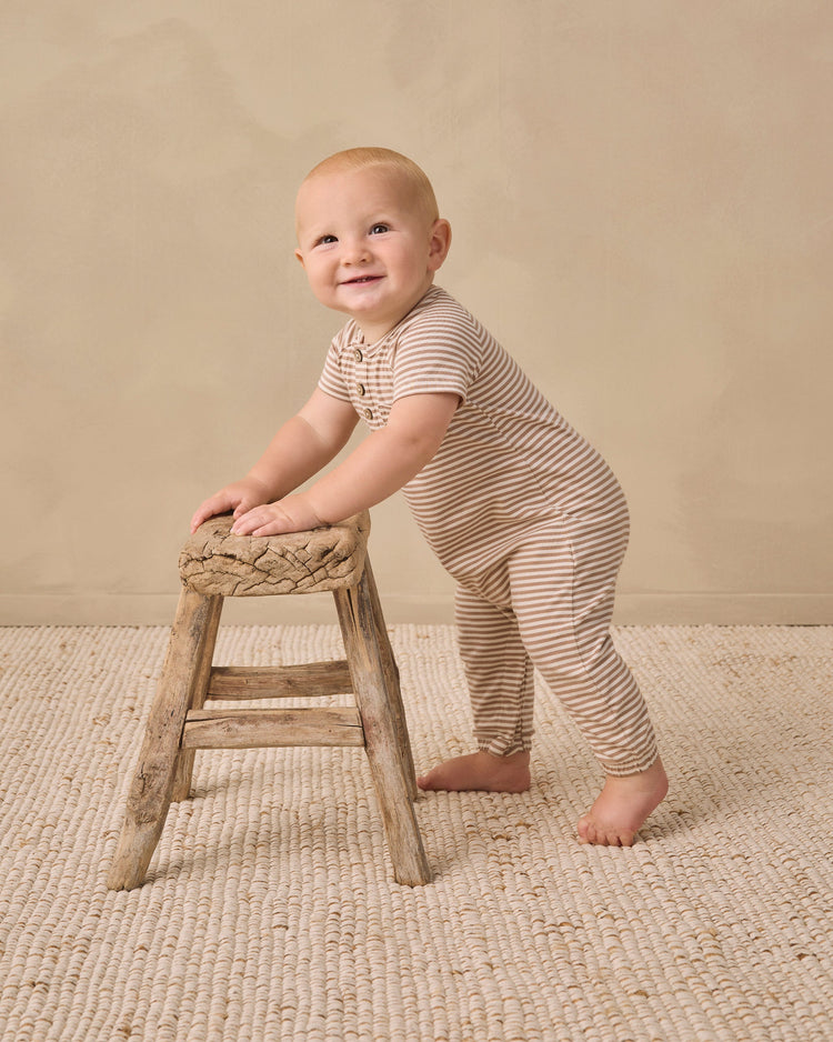 Almond Stripe Short Sleeve Jumpsuit