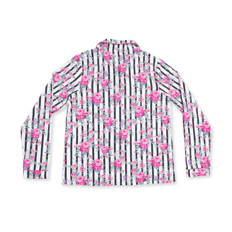 Cabbage Rose Stripe Adult LS Coat Style PJ Set