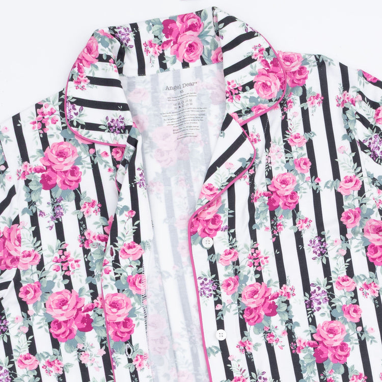 Cabbage Rose Stripe Adult LS Coat Style PJ Set