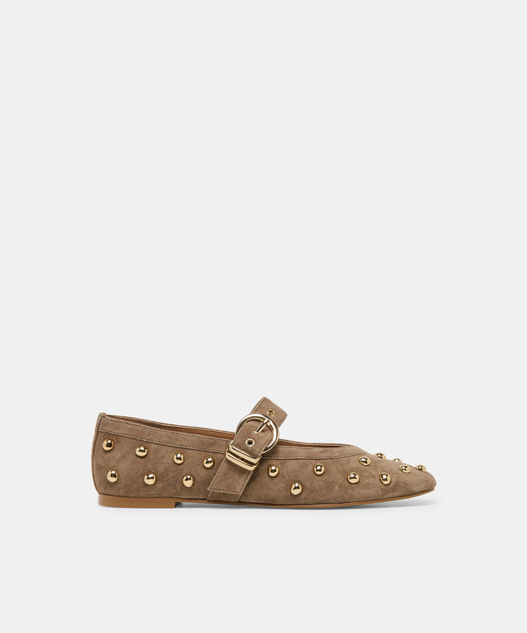 Mikel Stud Olive Suede Ballet Flats