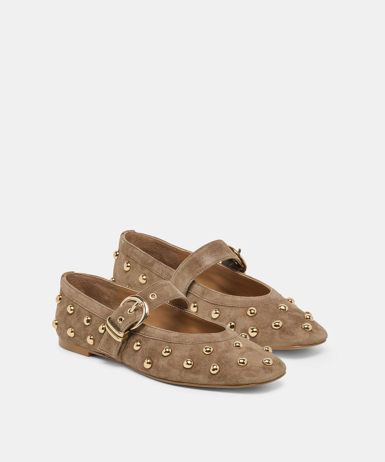Mikel Stud Olive Suede Ballet Flats