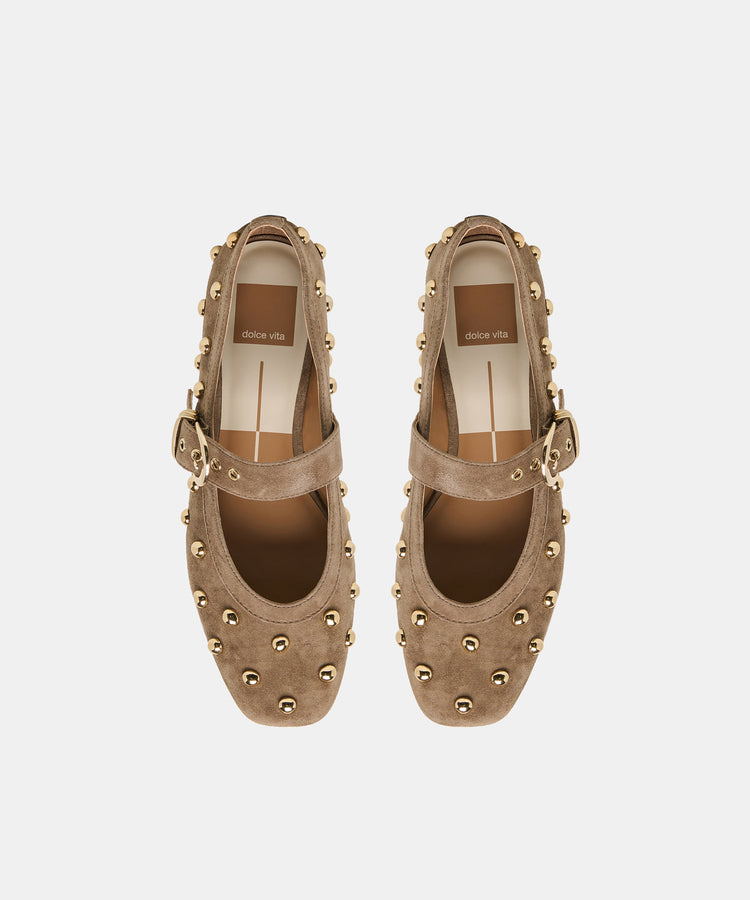 Mikel Stud Olive Suede Ballet Flats