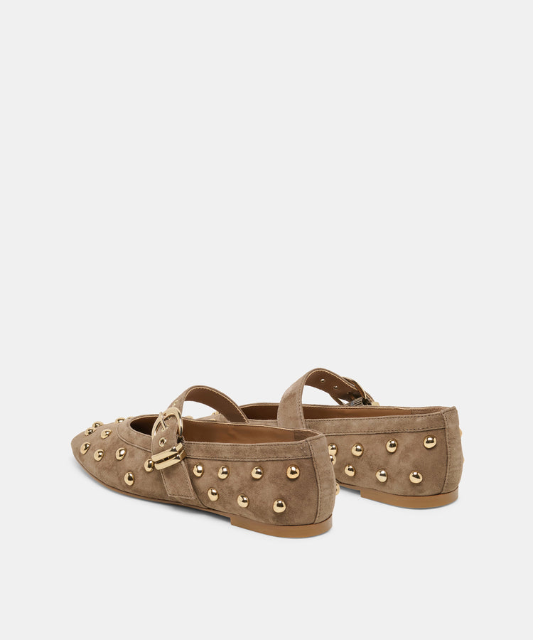 Mikel Stud Olive Suede Ballet Flats