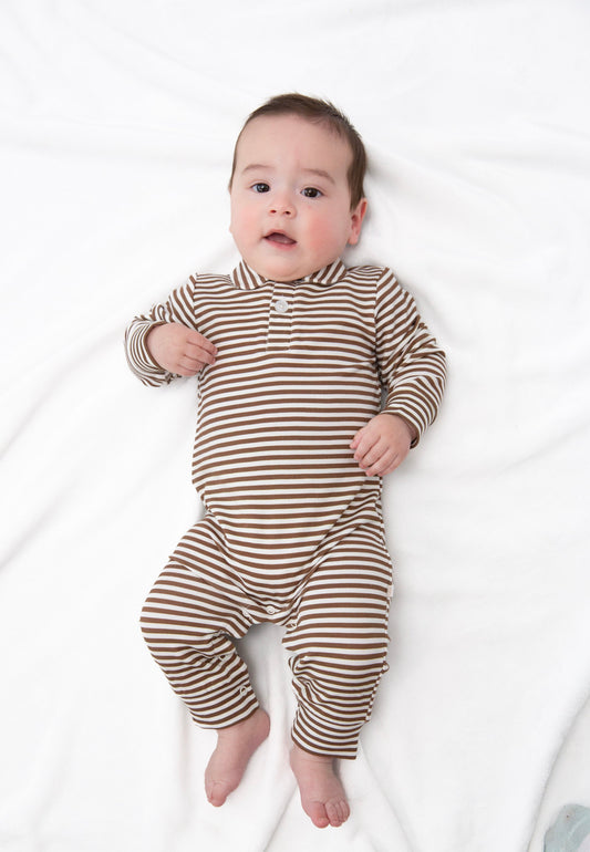 Chocolate Stripes Sweatshirt Polo Romper