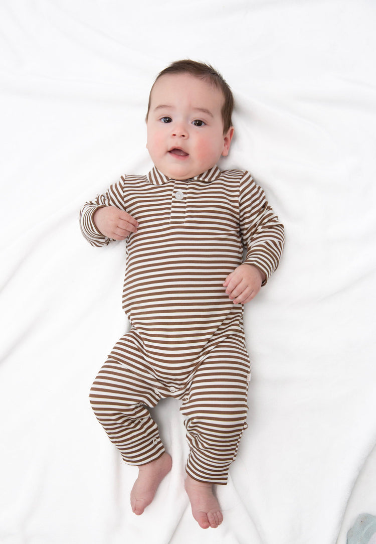 Chocolate Stripes Sweatshirt Polo Romper