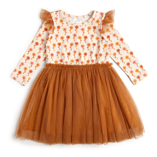 Cinnamon Floral LS Tutu Dress