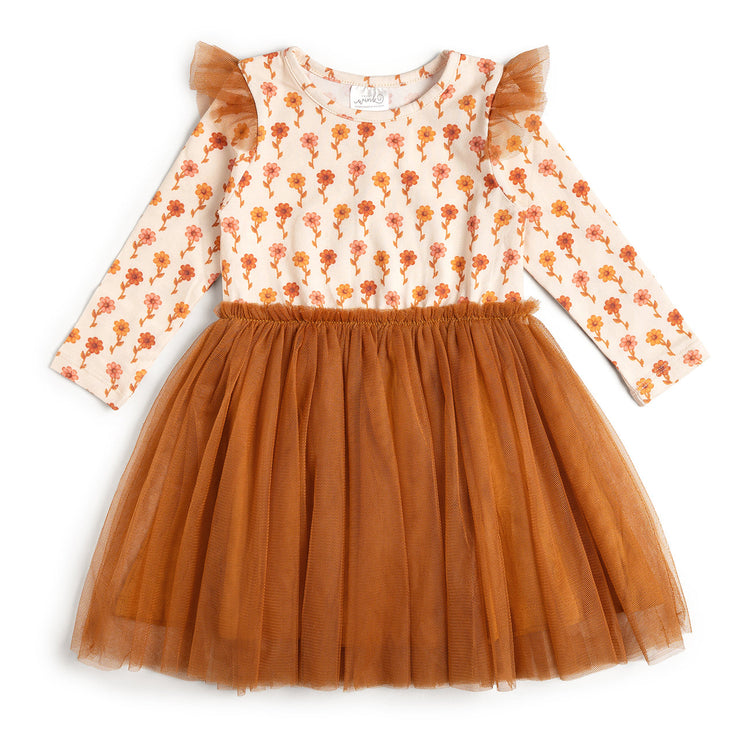 Cinnamon Floral LS Tutu Dress