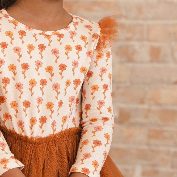 Cinnamon Floral LS Tutu Dress