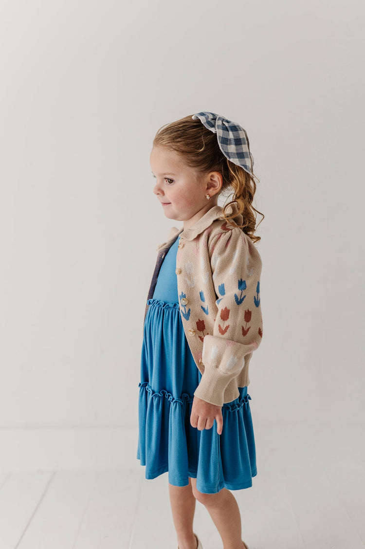 Beige Tulip Intarsia Floral Knit Cardigan