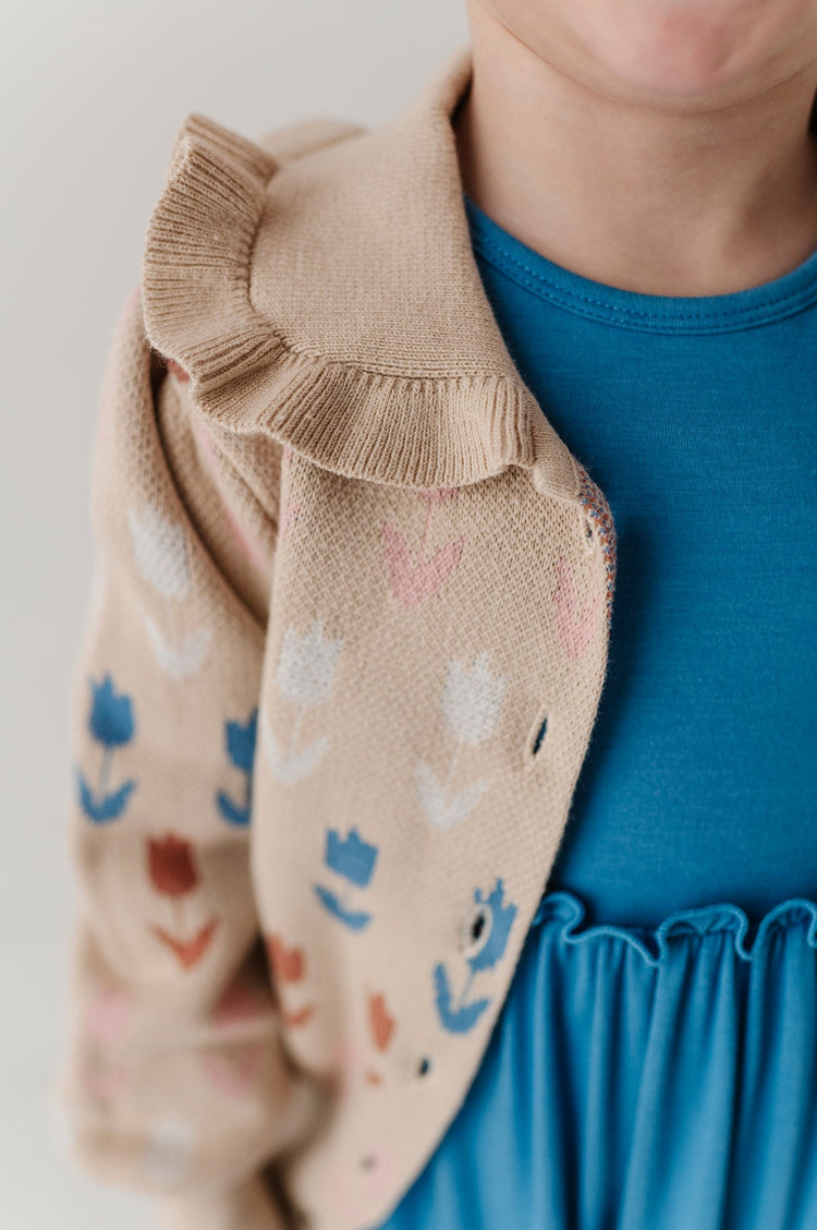 Beige Tulip Intarsia Floral Knit Cardigan