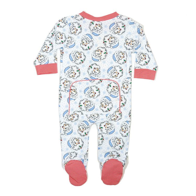 Vintage Blue Santa Ruffle Footie Pajamas