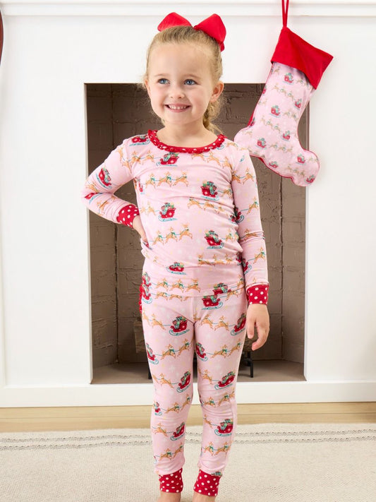 Pink Reindeer Sleigh Ride Ruffle LS PJ Set
