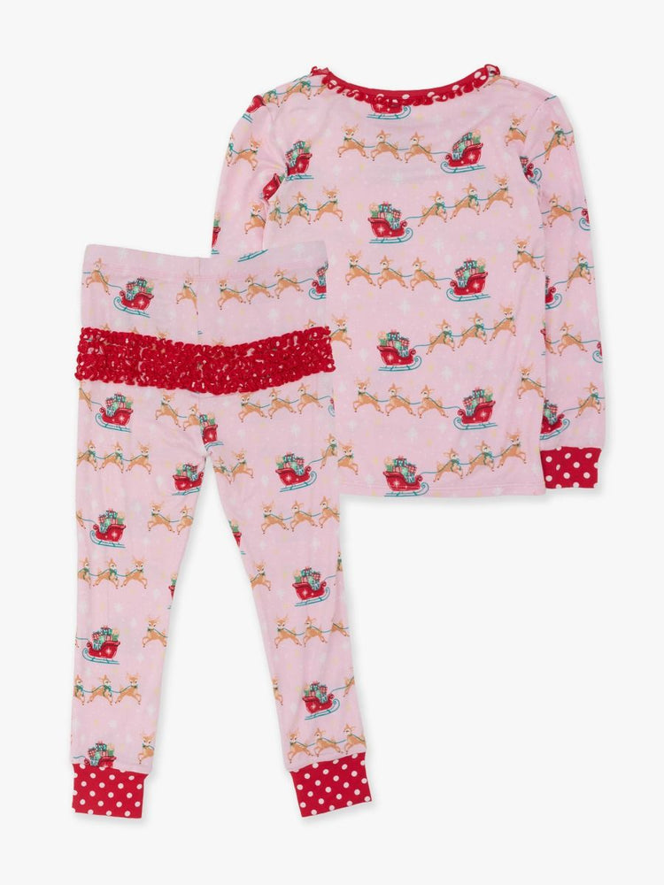 Pink Reindeer Sleigh Ride Ruffle LS PJ Set