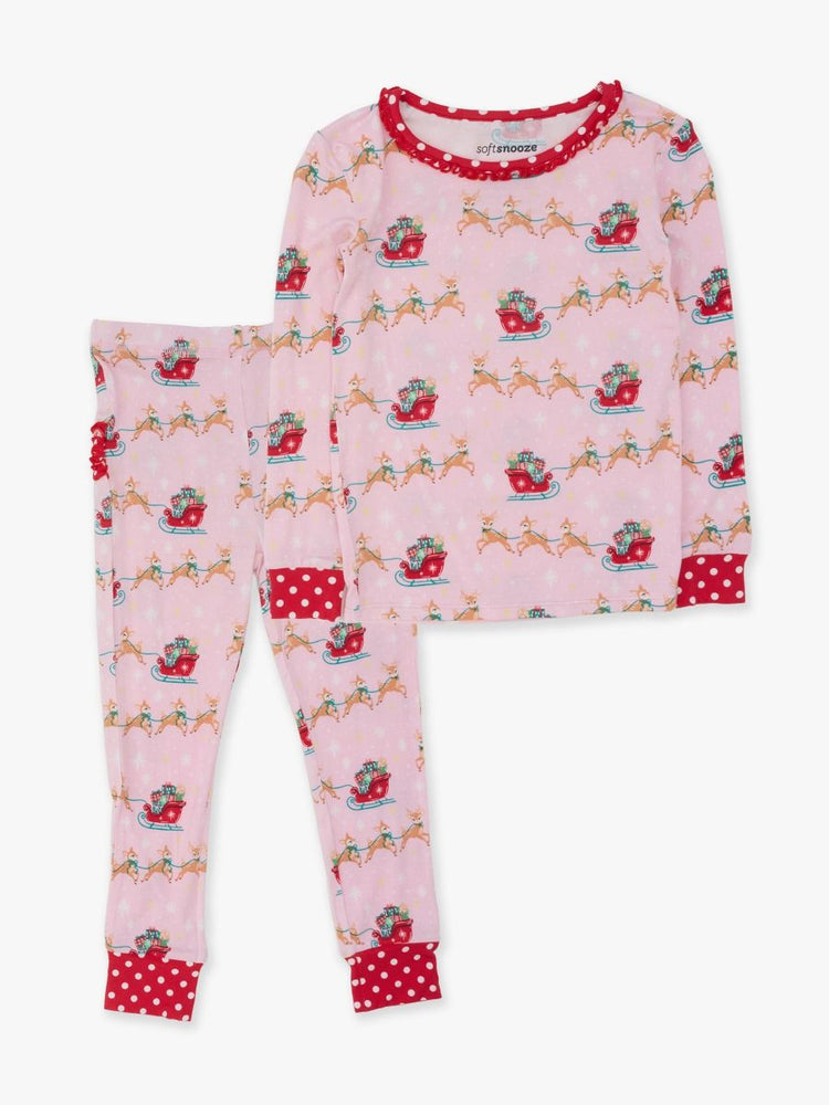 Pink Reindeer Sleigh Ride Ruffle LS PJ Set