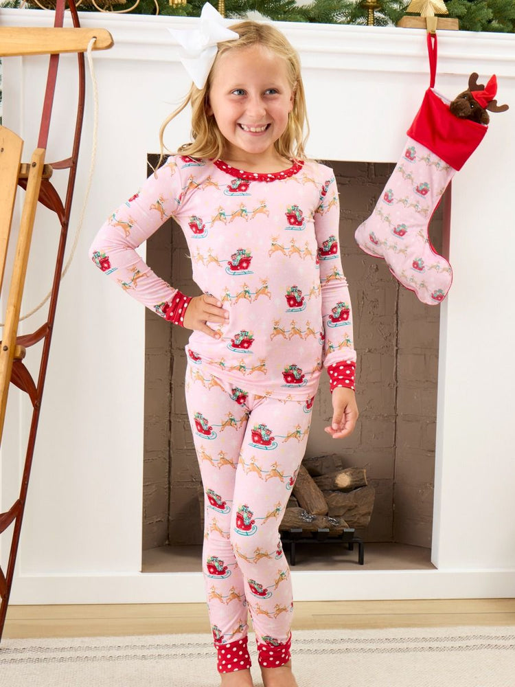 Pink Reindeer Sleigh Ride Ruffle LS PJ Set