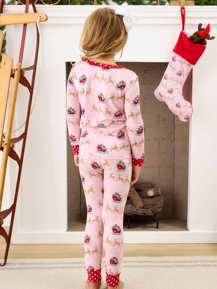 Pink Reindeer Sleigh Ride Ruffle LS PJ Set