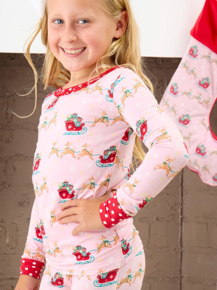 Pink Reindeer Sleigh Ride Ruffle LS PJ Set