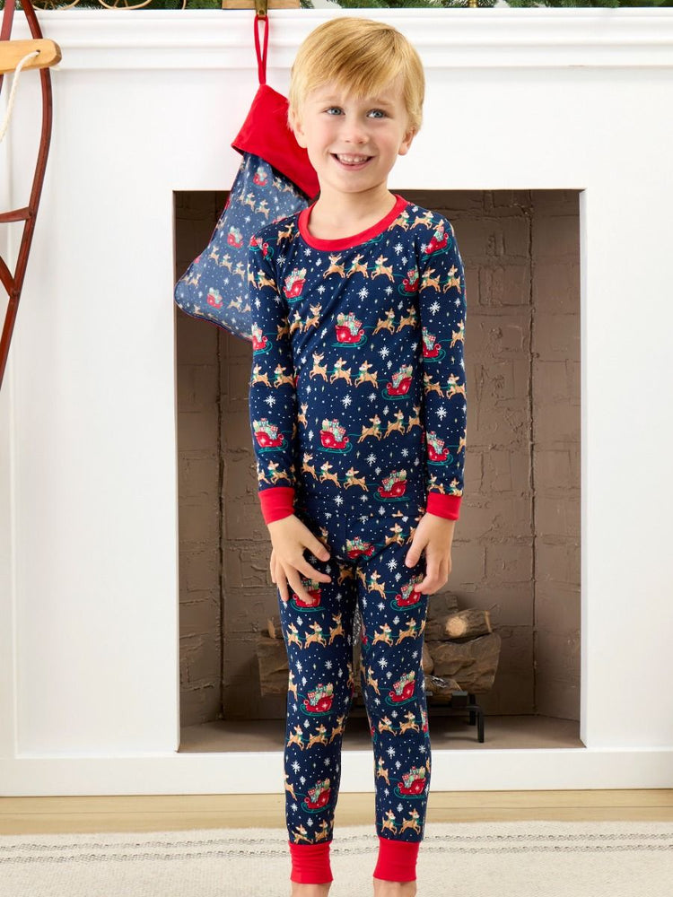 Navy Reindeer Sleigh Ride LS PJ Set