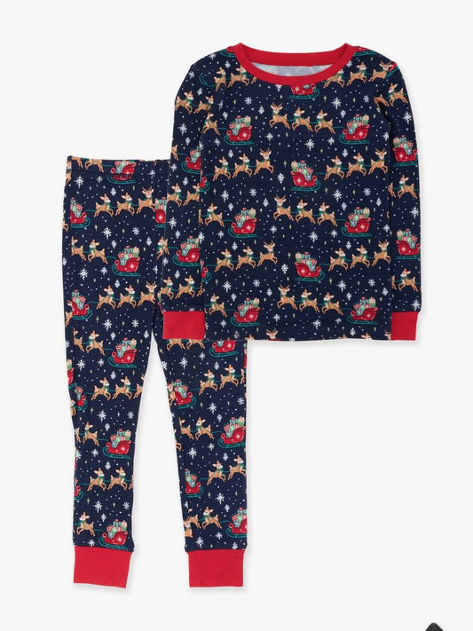 Navy Reindeer Sleigh Ride LS PJ Set