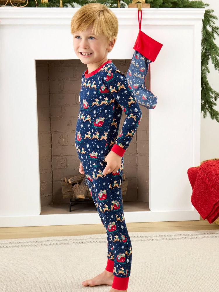 Navy Reindeer Sleigh Ride LS PJ Set