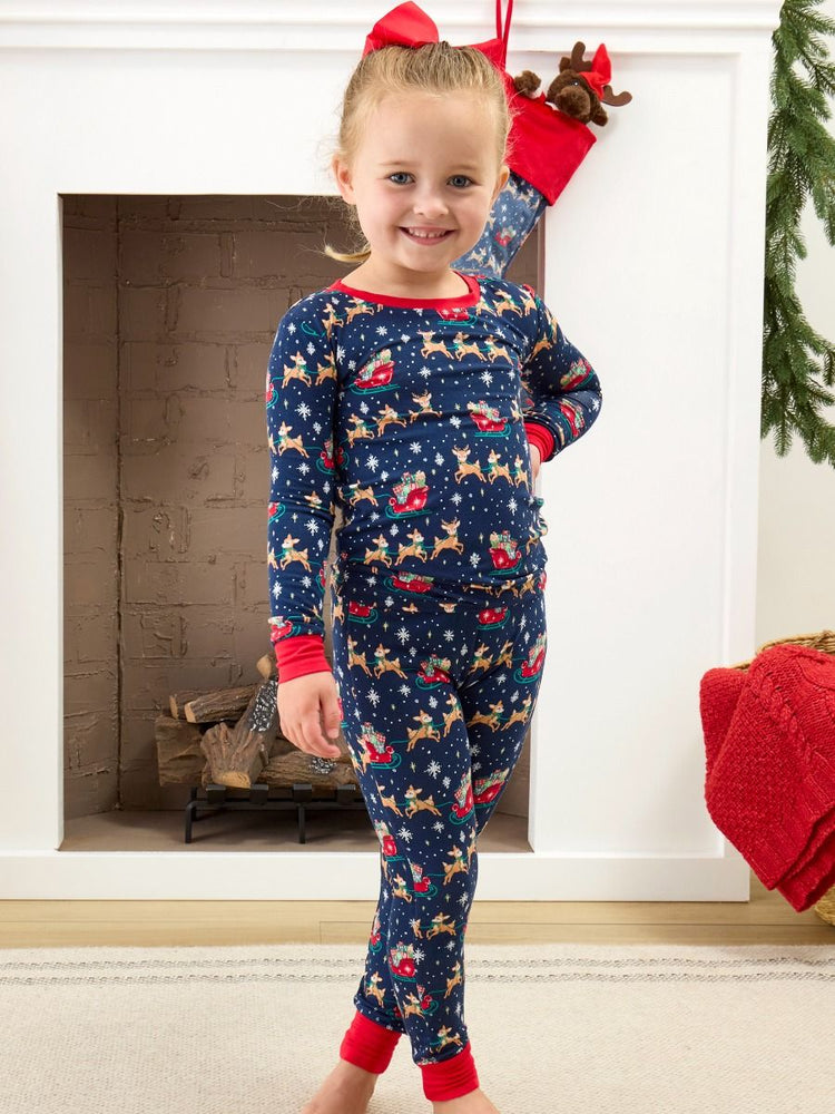 Navy Reindeer Sleigh Ride LS PJ Set
