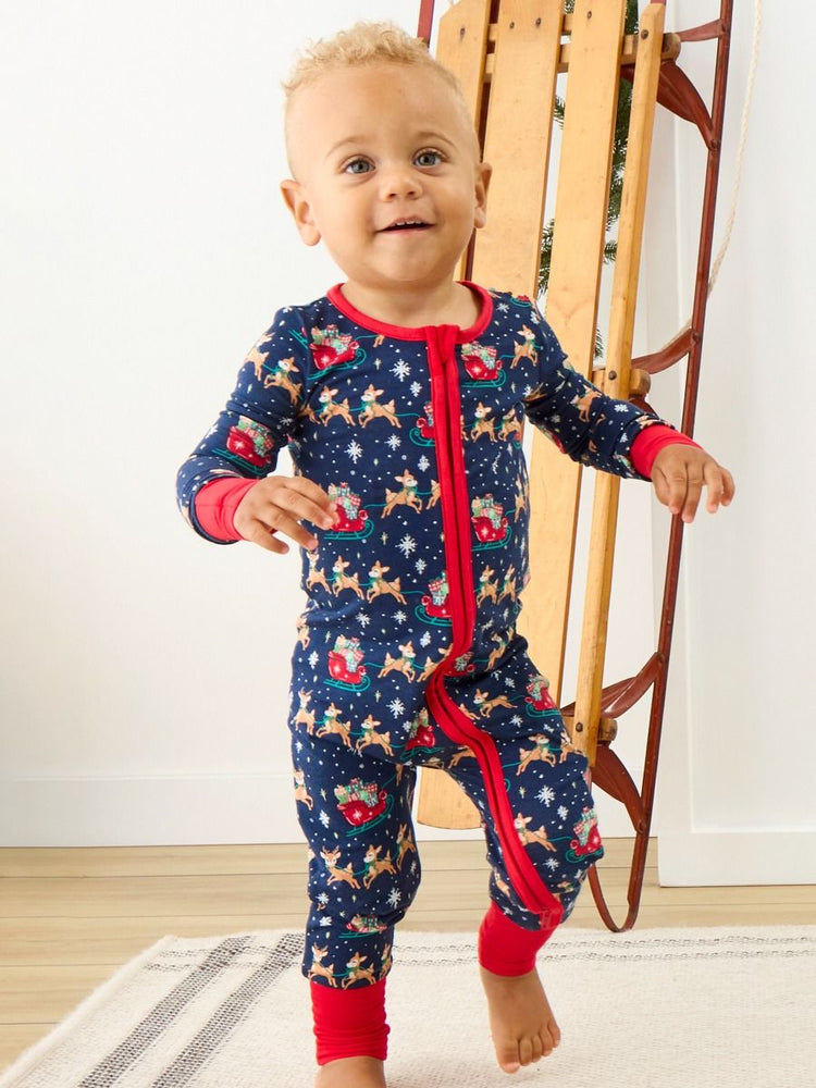Navy Reindeer Sleigh Ride Convertible One Piece PJ