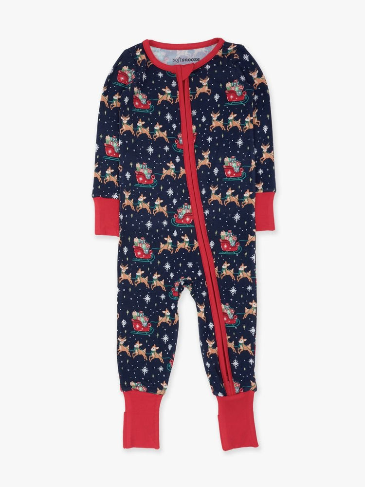 Navy Reindeer Sleigh Ride Convertible One Piece PJ