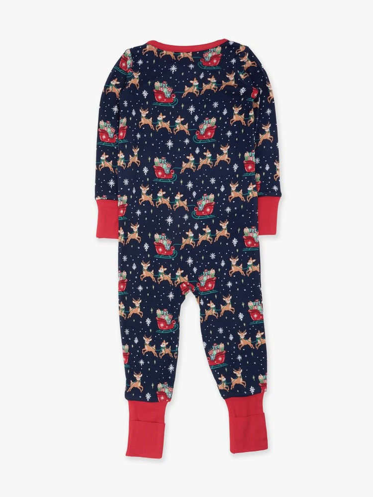 Navy Reindeer Sleigh Ride Convertible One Piece PJ
