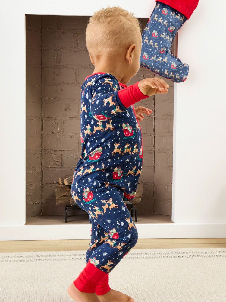 Navy Reindeer Sleigh Ride Convertible One Piece PJ