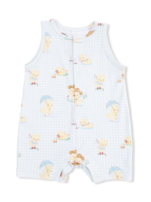 Vintage Spring Ducklings Green Sleeveless Shortie Romper