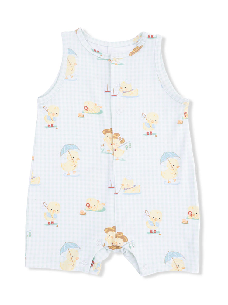 Vintage Spring Ducklings Green Sleeveless Shortie Romper